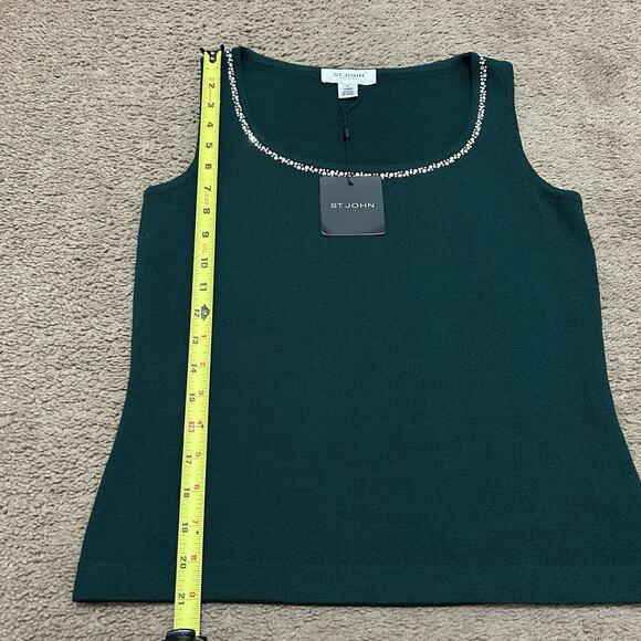 St John Evening Knit Sleeveless Top Embellished Collar Emerald Green Size P - Picture 2 of 8